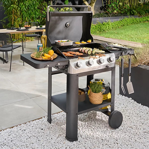 GoodHome Powell Black 4 burner Gas BBQ