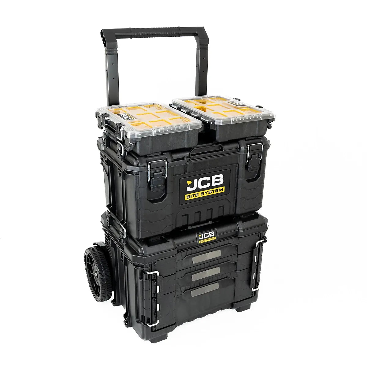 JCB Site System 5-Piece Tool Storage Set, Heavy-Duty Modular Toolboxes & Cart / Trolley JCB-SITESYS-ST-2