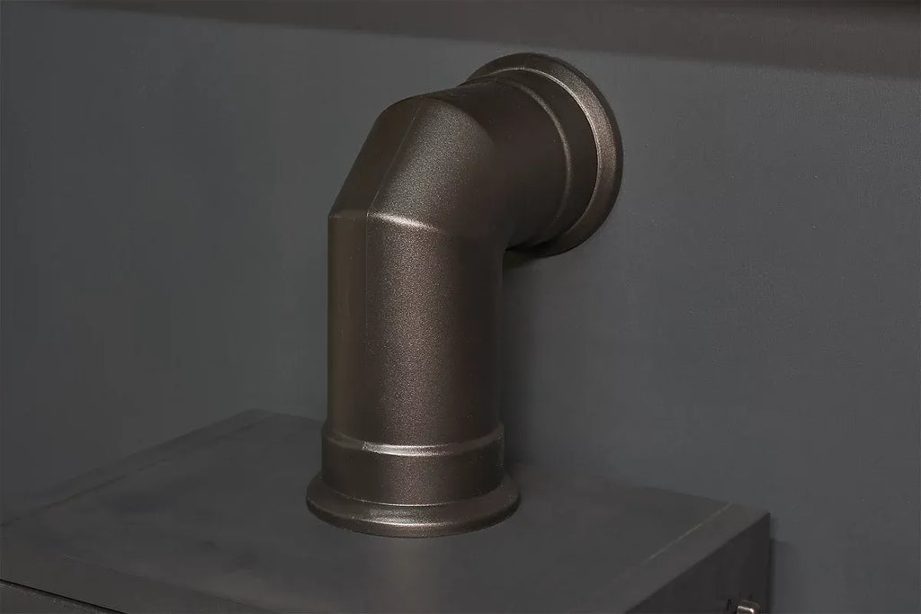 Adam Oak Beam, Hearth & Stove Pipe with Bergen Stove in Charcoal Grey