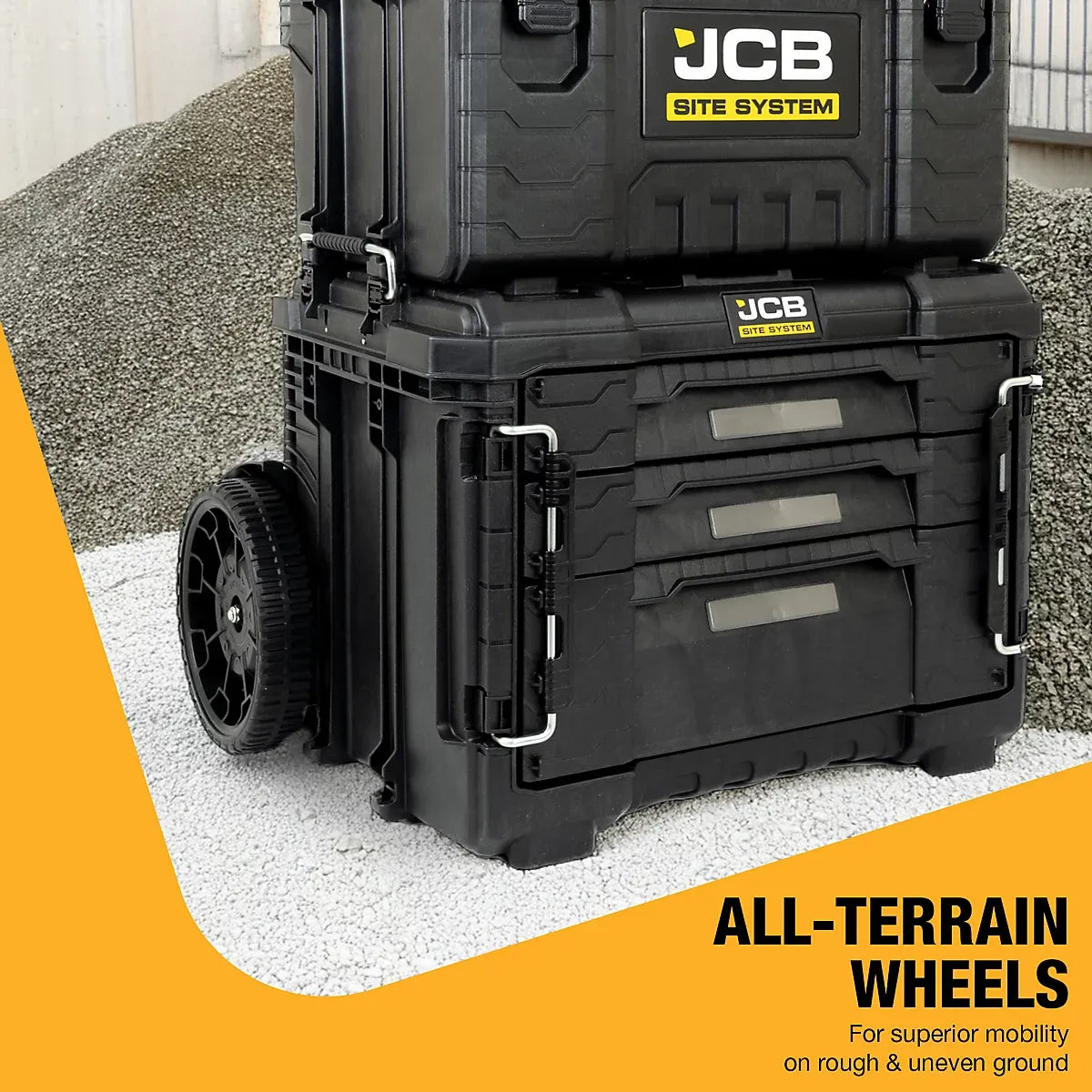 JCB Site System 5-Piece Tool Storage Set, Heavy-Duty Modular Toolboxes & Cart / Trolley JCB-SITESYS-ST-2